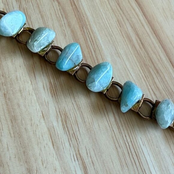 Vintage Larimar Stone Bracelet With Gold Plated Chain & Clasp 7" Length - Picture 2 of 10